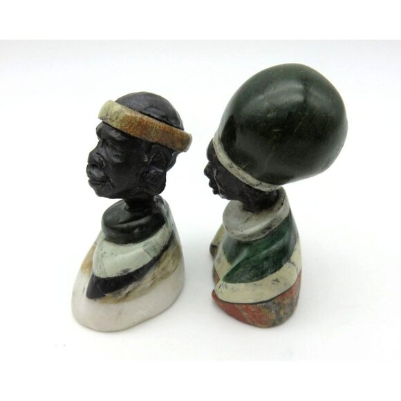 Small Stone Bust Set Colourful Hand Carved in Zimbabwe Africa 3.5" and 2.7" Tall - Picture 5 of 8